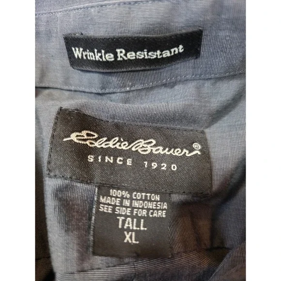 Eddie Bauer Mens Tall XL Wrinkle Resistant Dress Shirt Charcoal Long Sleeve/A253 - Picture 7 of 7